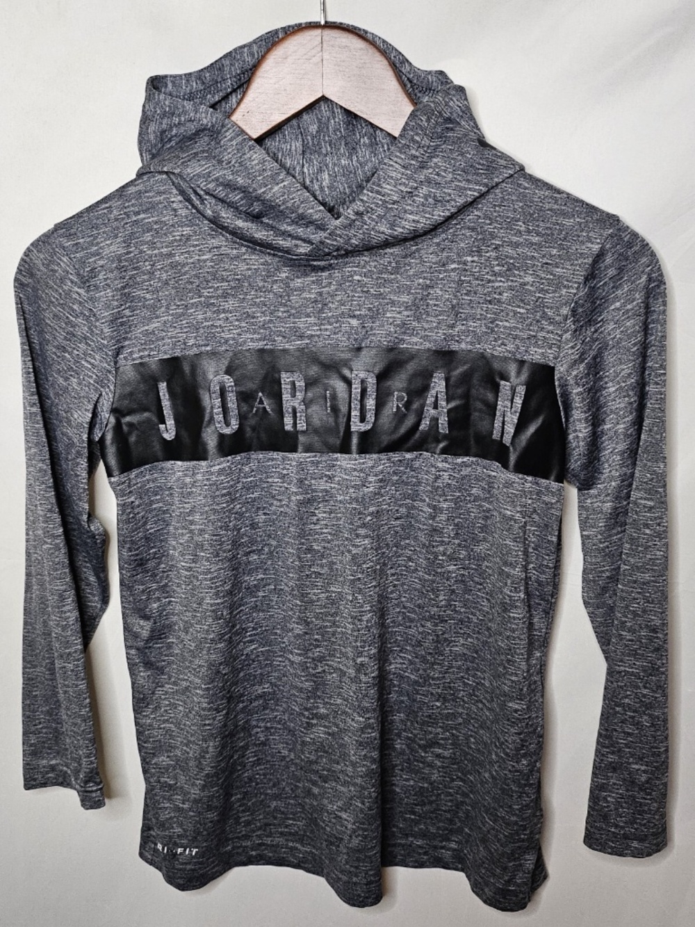 Boys Air Jordan Dri Fit Gray Pullover Spellout Hoodie Long Sleeve Shirt M 10 12